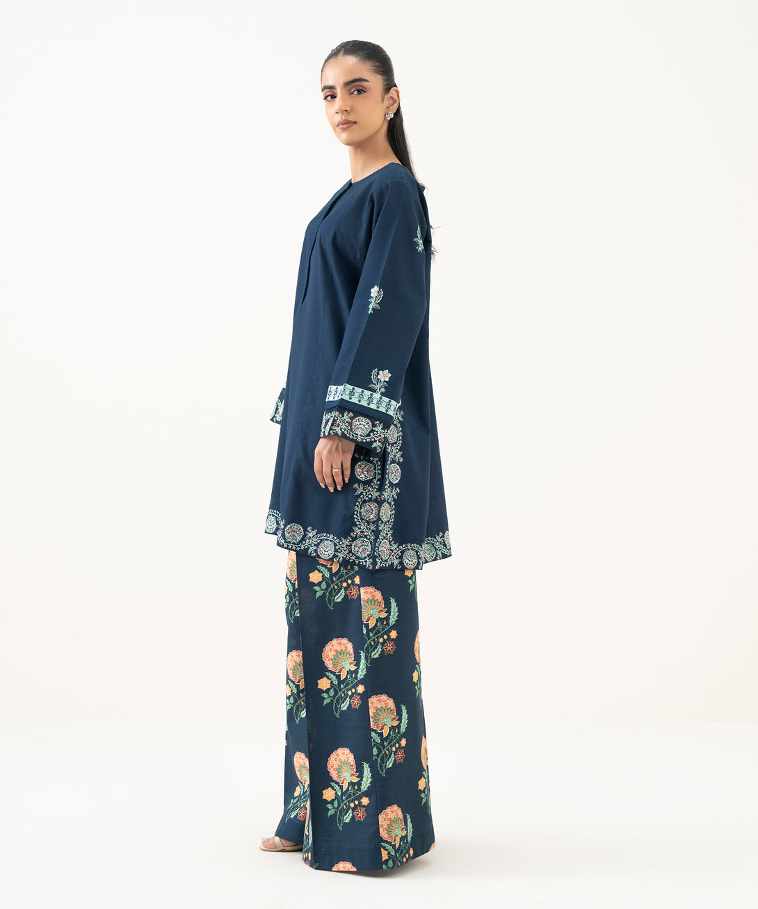 Women's RTW Light Khaddar Blue Embroidered Straight Shirt