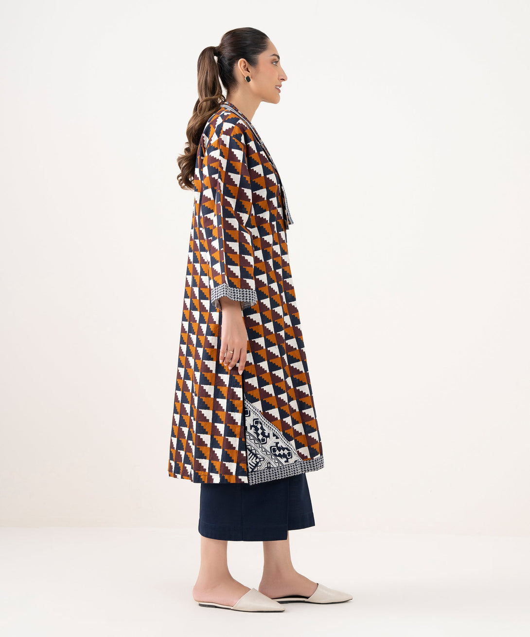 Women's RTW Light Khaddar Embroidered Brown Front Open Shirt