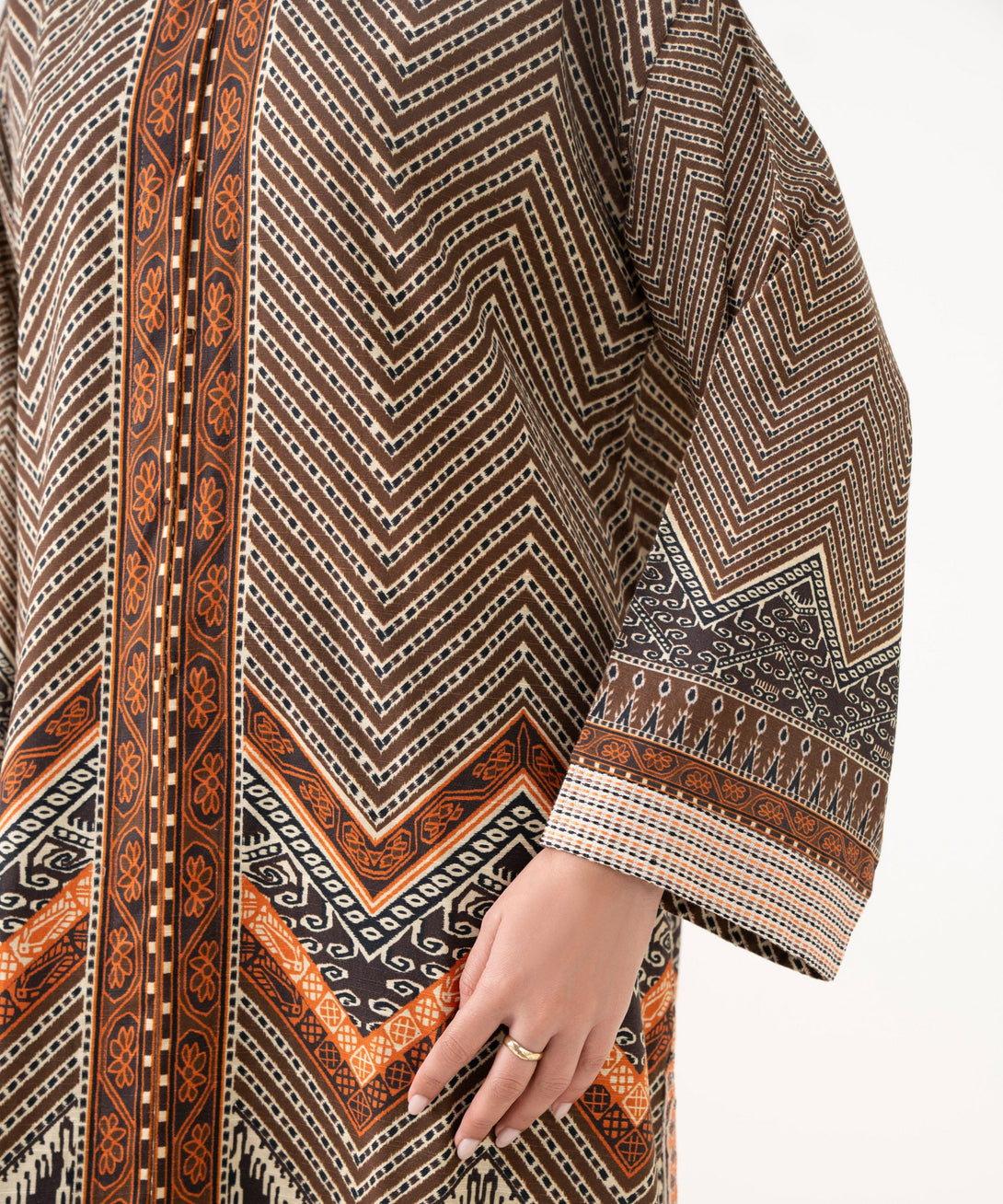 Women's RTW Light Khaddar Embroidered Brown Front Open Shirt