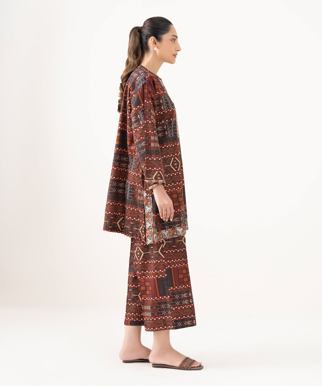 Women's RTW Light Khaddar Embroidered Brown Drop Shoulder Shirt