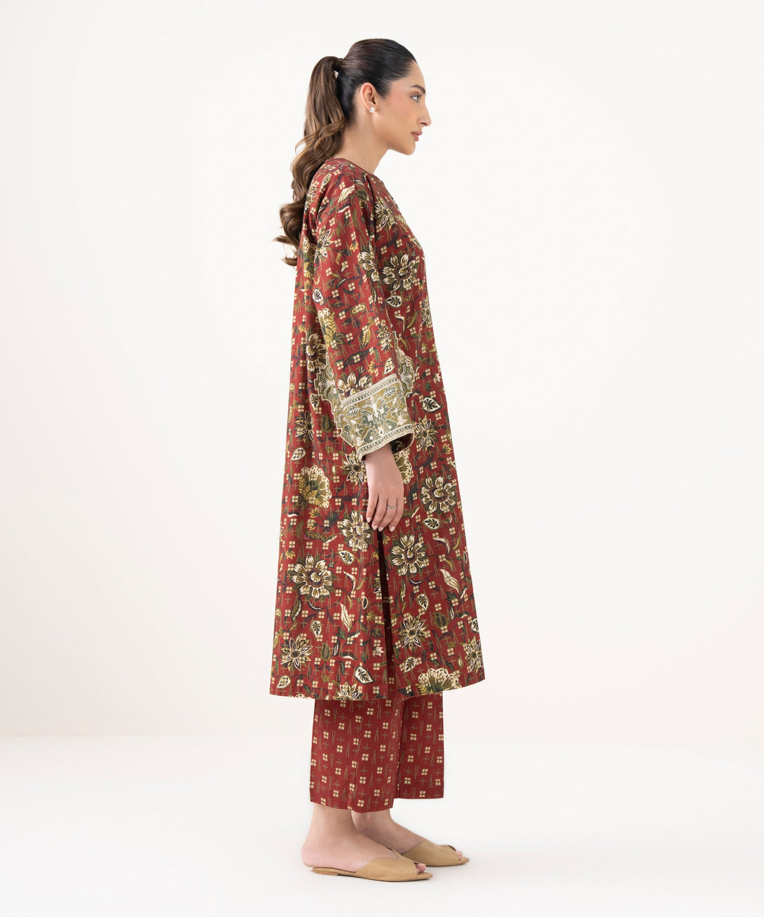 Women's RTW Light Khaddar Embroidered Maroon A-Line Shirt