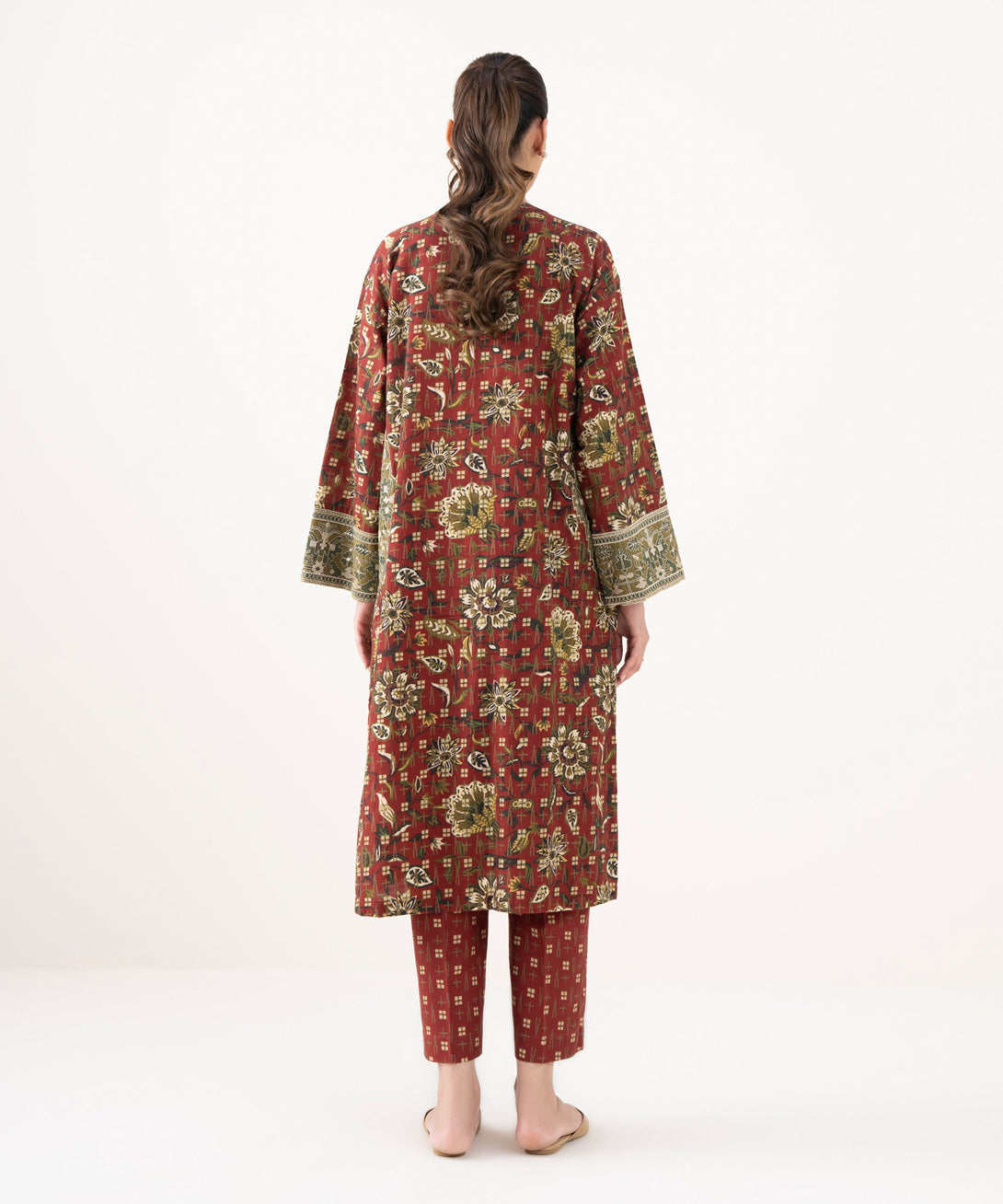 Women's RTW Light Khaddar Embroidered Maroon A-Line Shirt