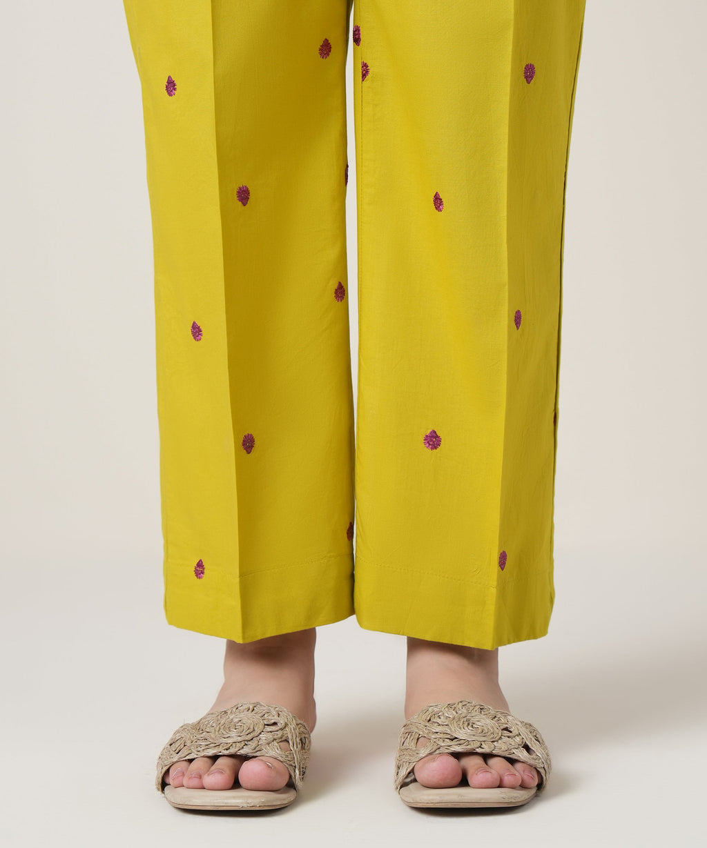 Women's RTW Cambric Lime Green Embroidered Trousers