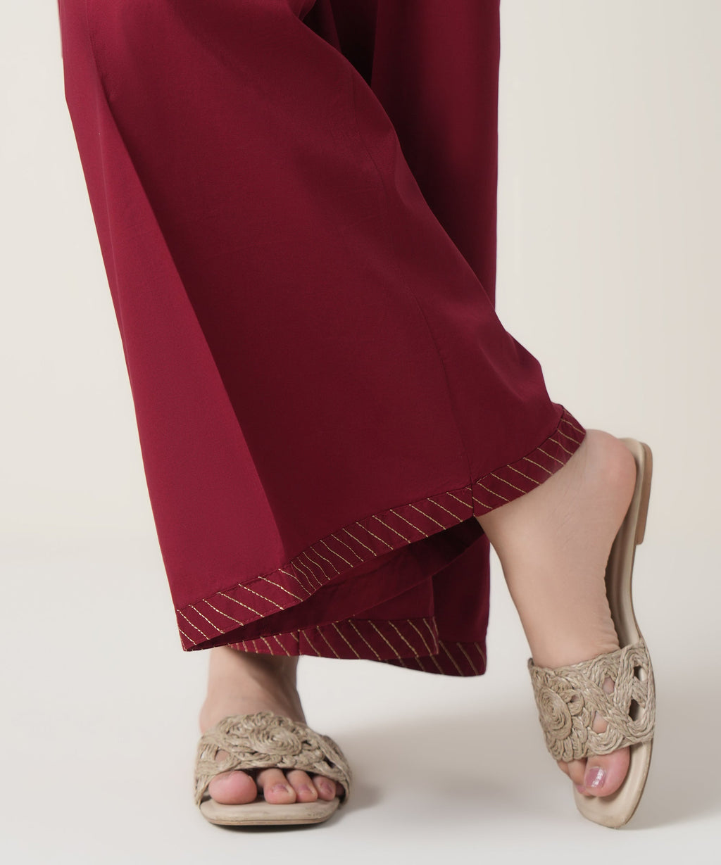 Women's RTW Cambric Maroon Solid Trousers