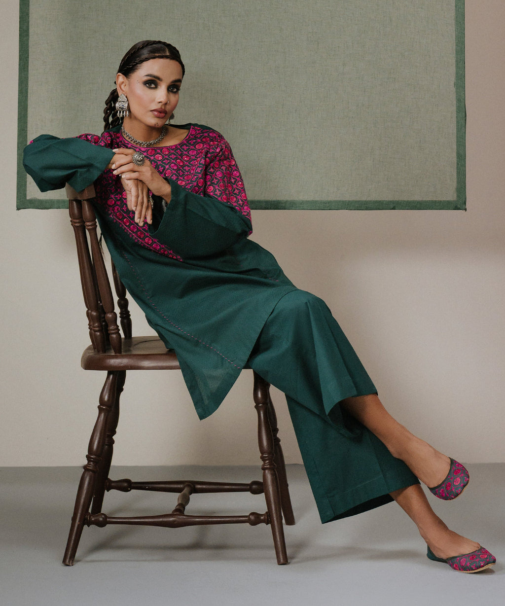 Women's RTW Cambric Green Solid Trousers