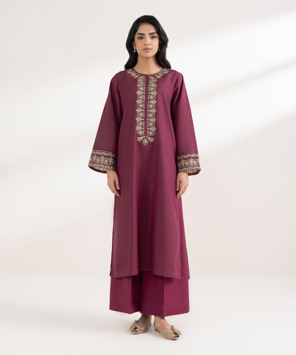 Embroidered Zari Cotton Shirt