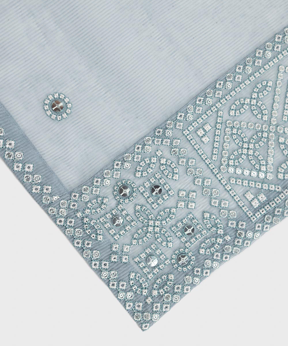 Blended Textured Karandi Embroidered Blue Dupatta