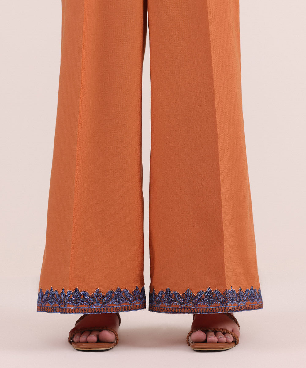 Women's Pret Dobby Orange Embroidered Culottes