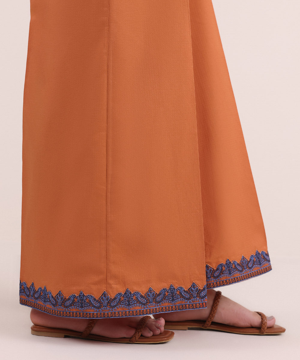 Women's Pret Dobby Orange Embroidered Culottes