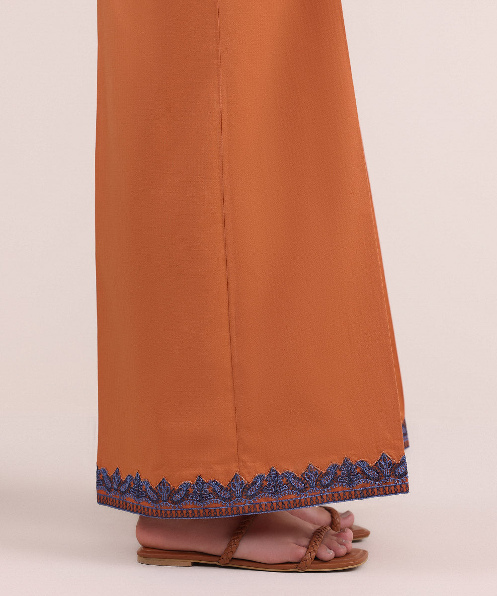 Women's Pret Dobby Orange Embroidered Culottes