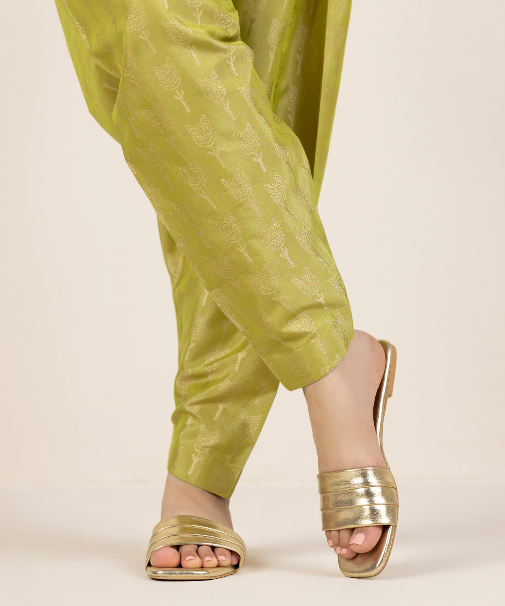 Women's Pret Fancy Jacquard Dyed Green Shalwar