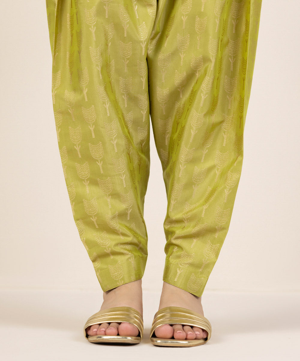 Women's Pret Fancy Jacquard Dyed Green Shalwar