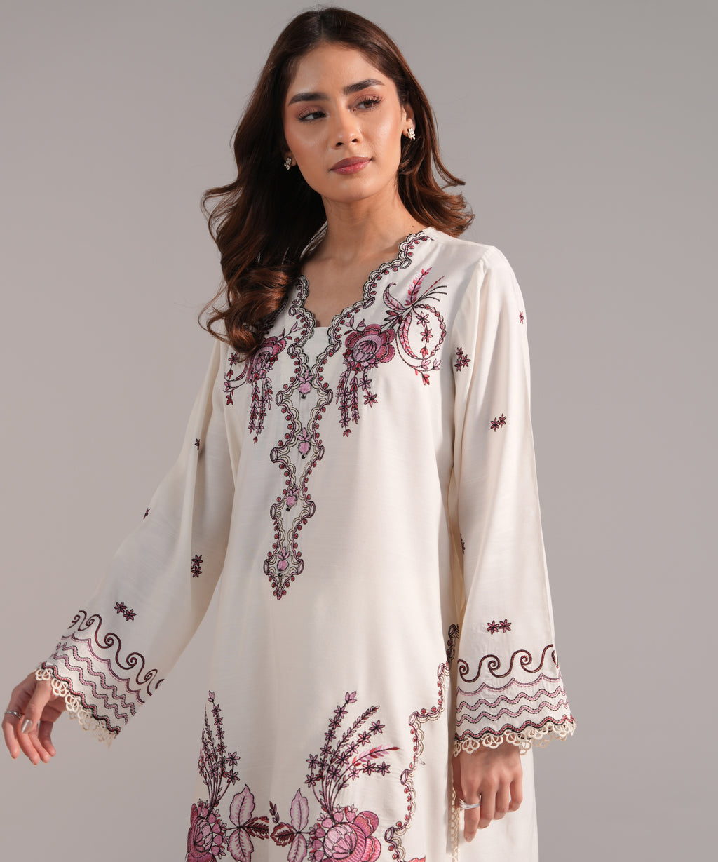 2 Piece - Embroidered Raw Silk Suit