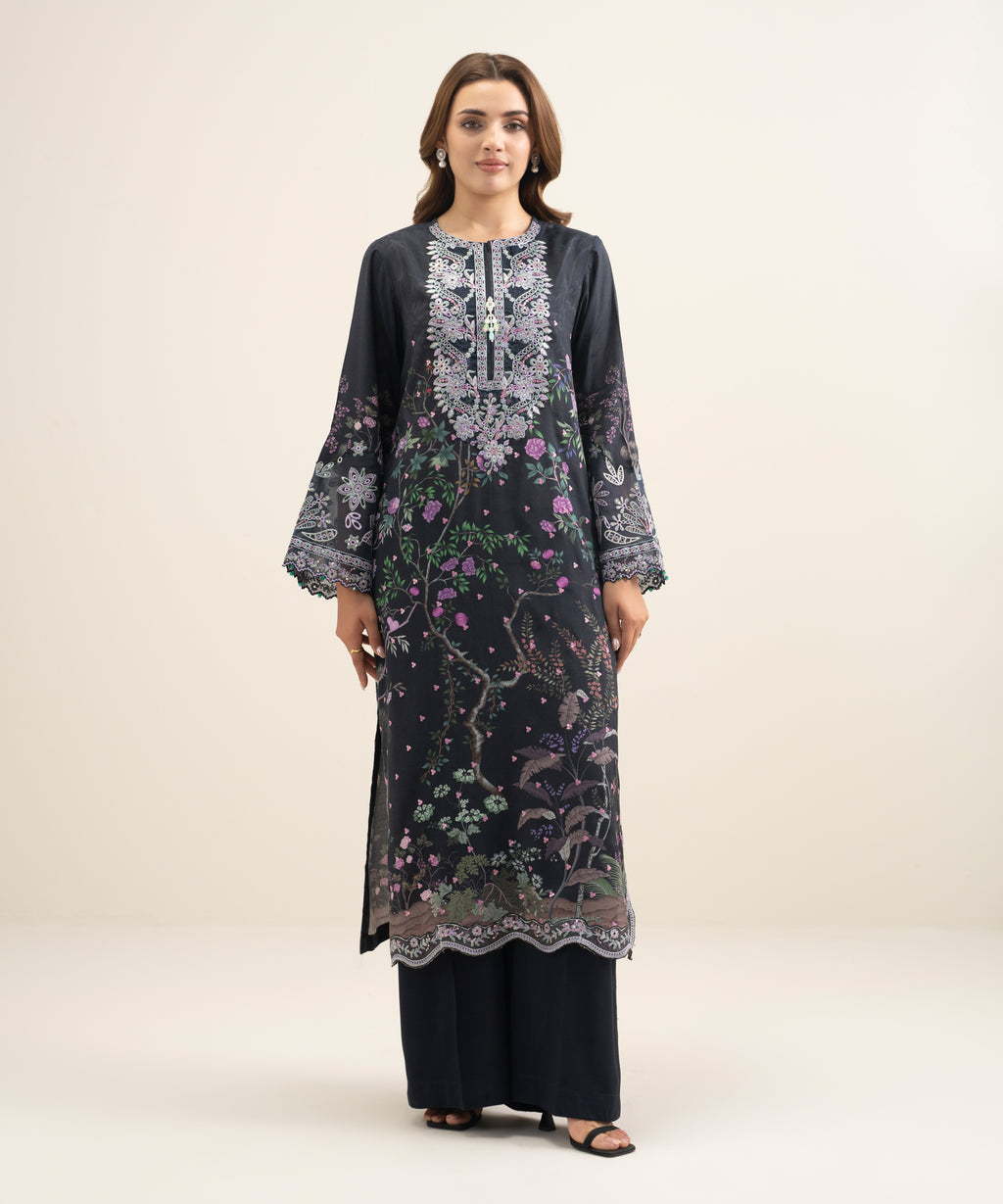 2 Piece - Embroidered Raw Silk Suit
