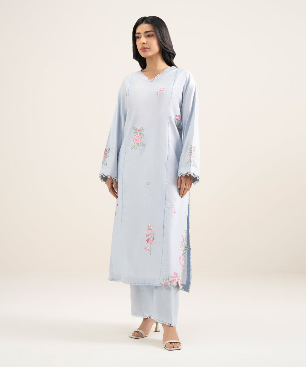2 Piece - Embroidered Cotton Net Suit