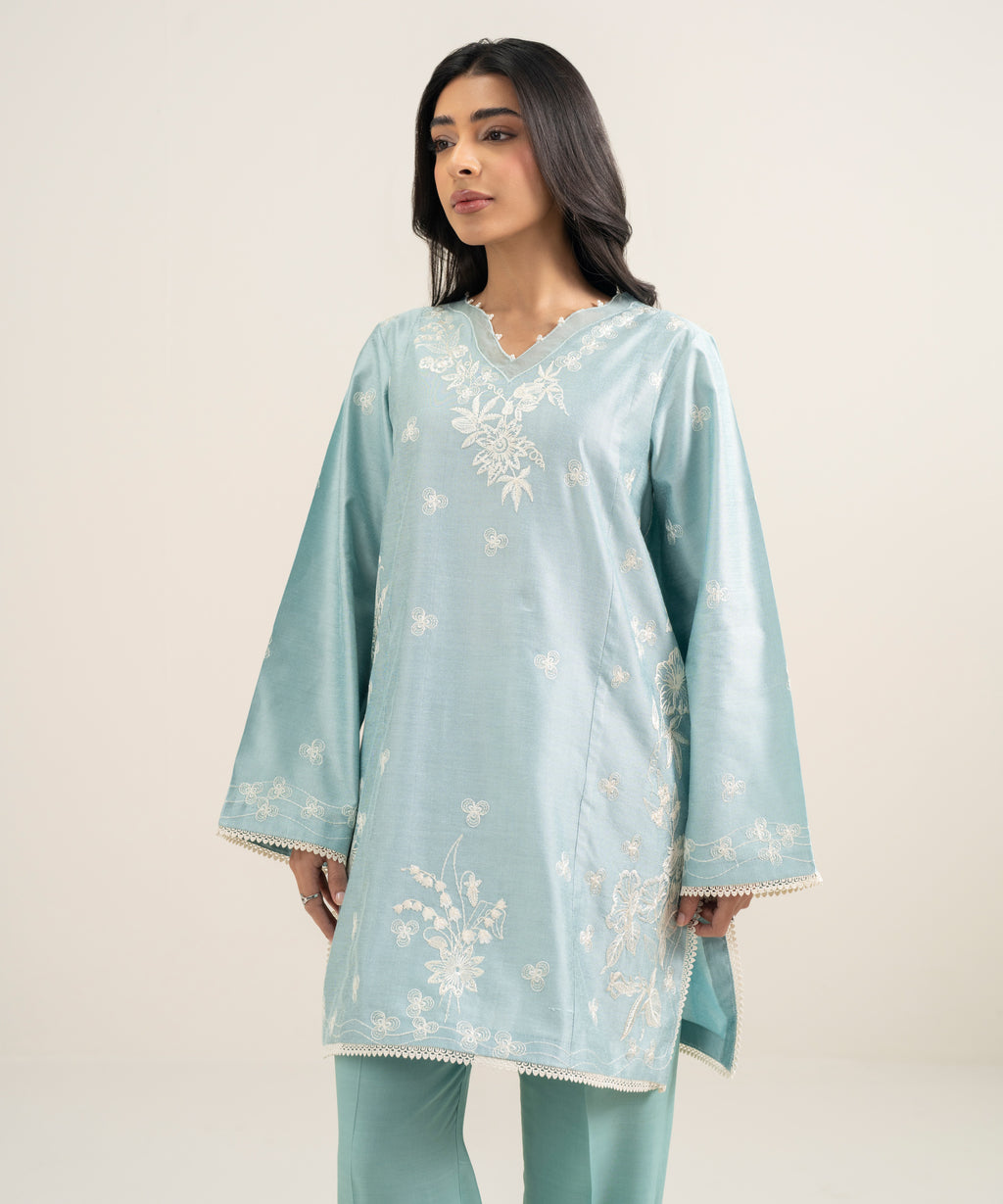 2 Piece - Embroidered Cotton Net Suit