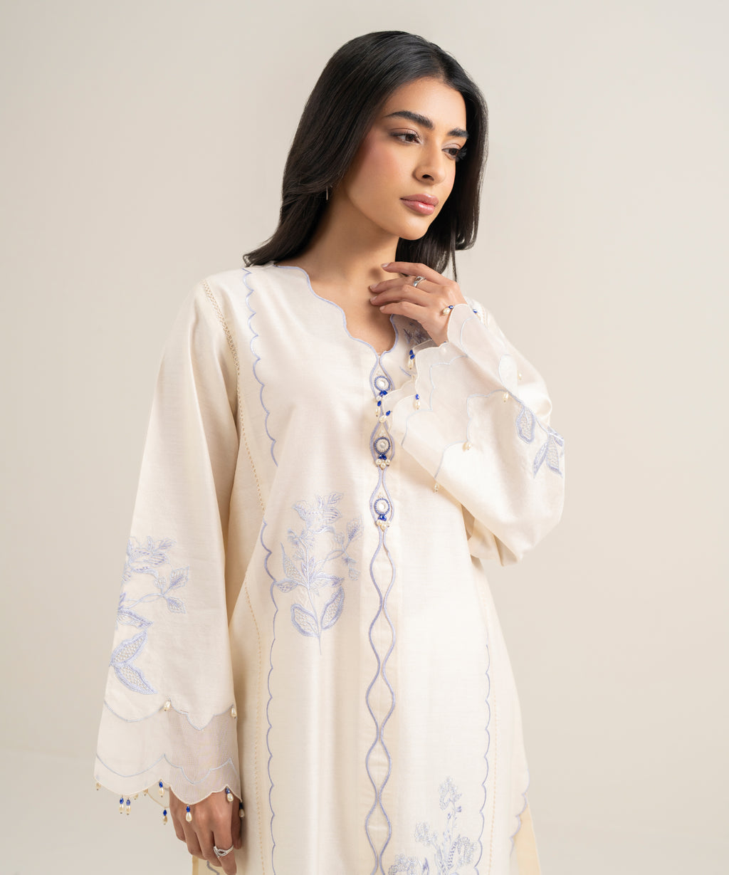 2 Piece - Embroidered Cotton Net Suit