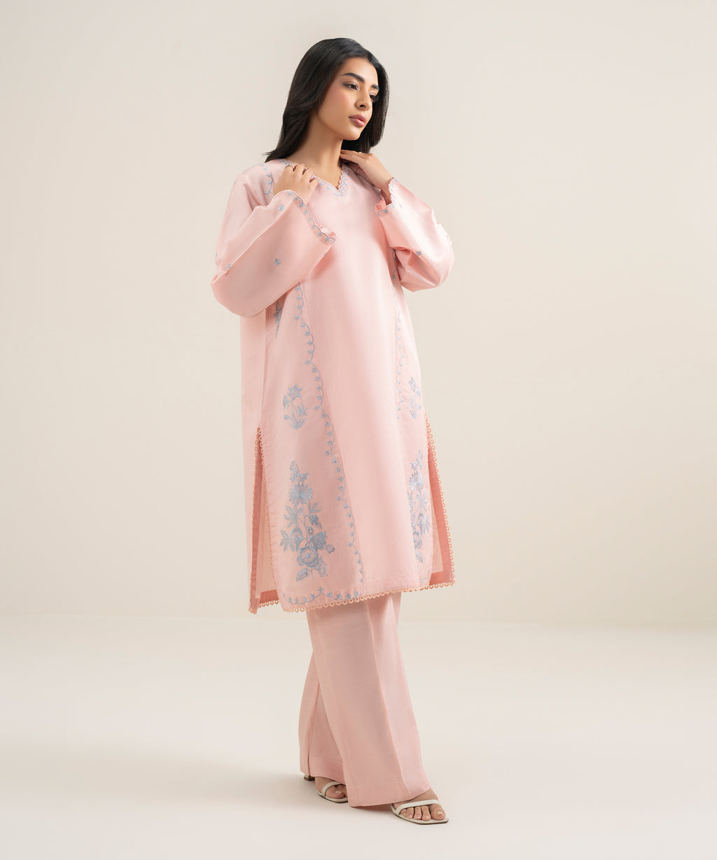 2 Piece - Embroidered Cotton Net Suit