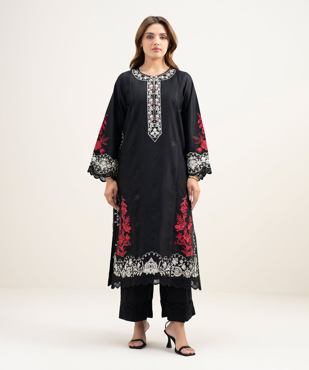 2 Piece - Emboidered Silk Suit