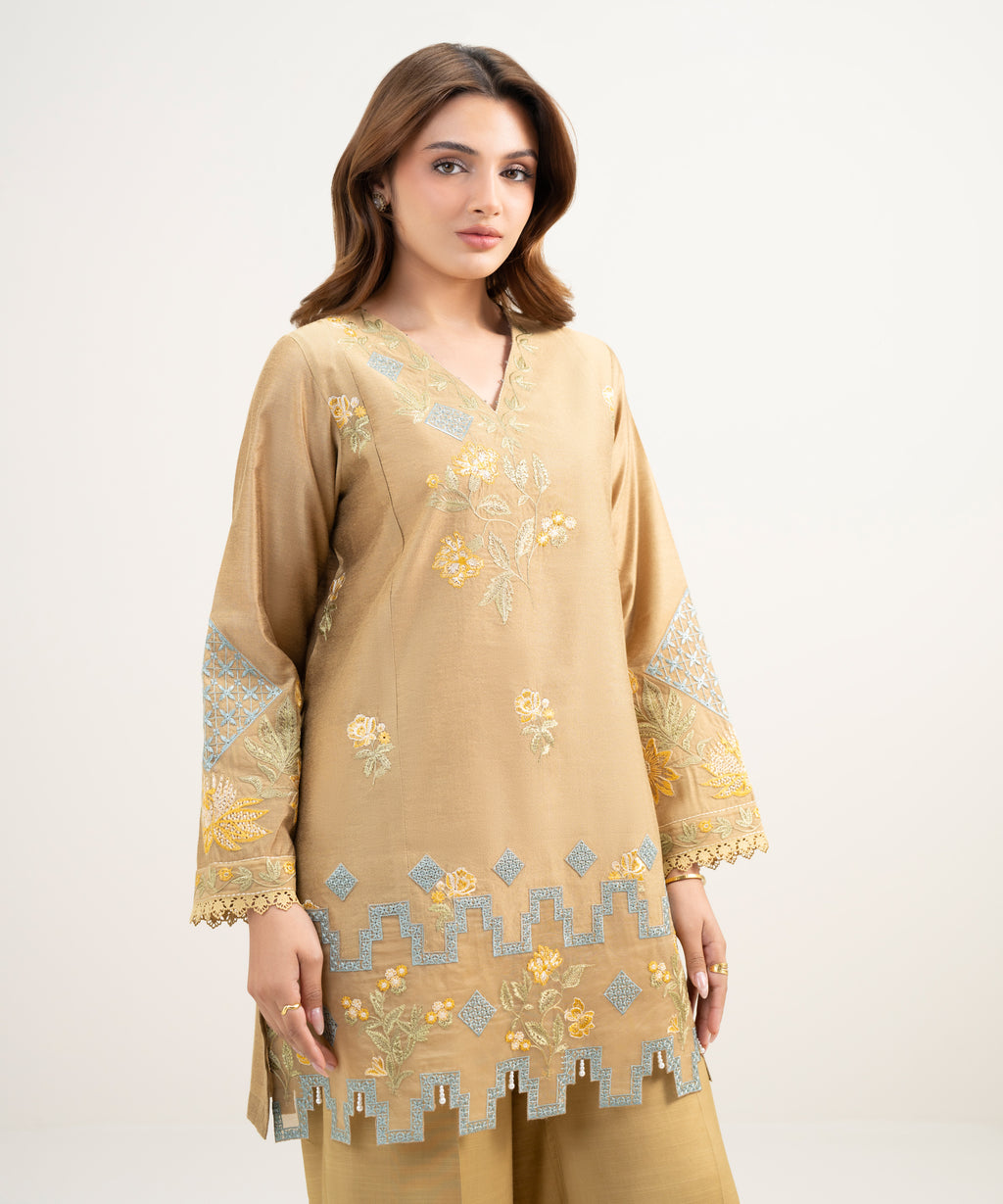 2 Piece - Emboidered Cotton Net Suit
