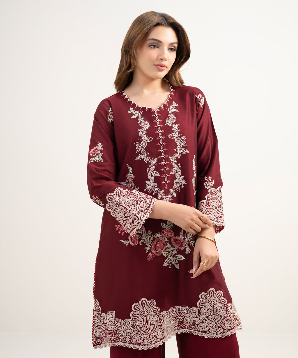 2 Piece - Emboidered Cotton Net Suit