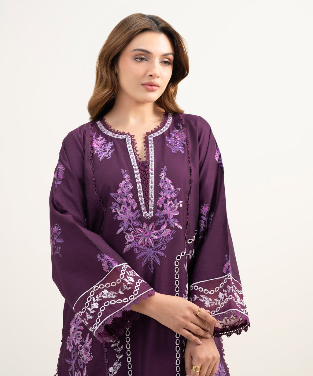 2 Piece - Emboidered Cotton Net Suit