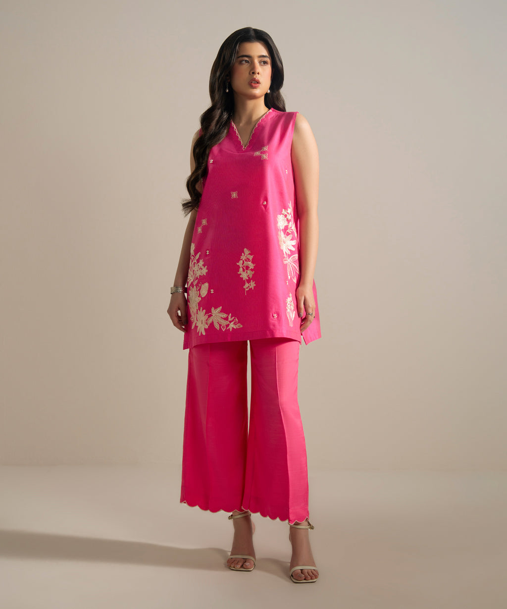 2 Piece - Embroidered Cotton Net Suit