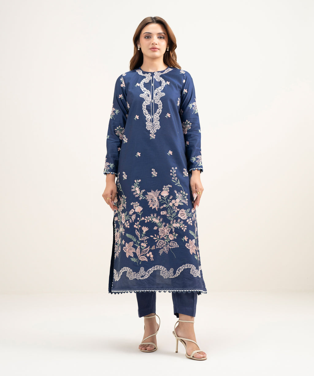 2 Piece - Emboidered Cotton Net Suit