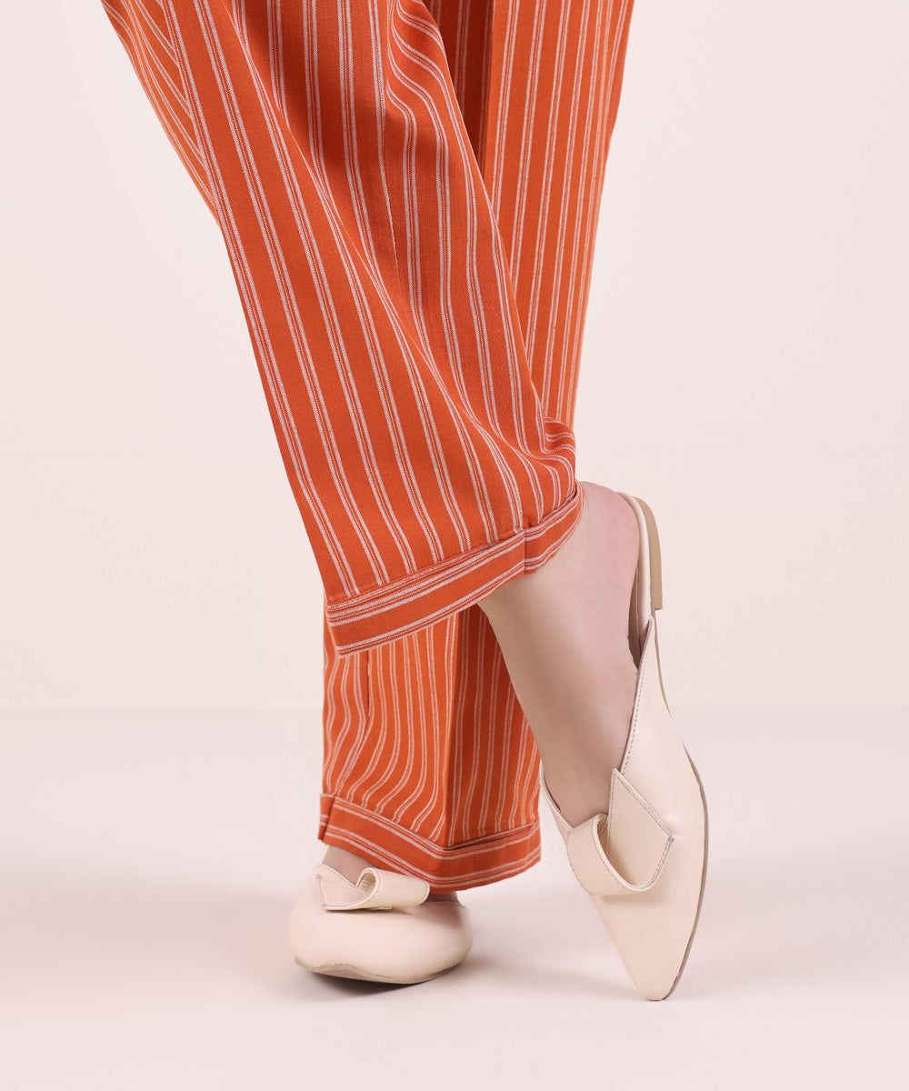 Women's Pret Yarn Dyed Solid Orange Straight Pants