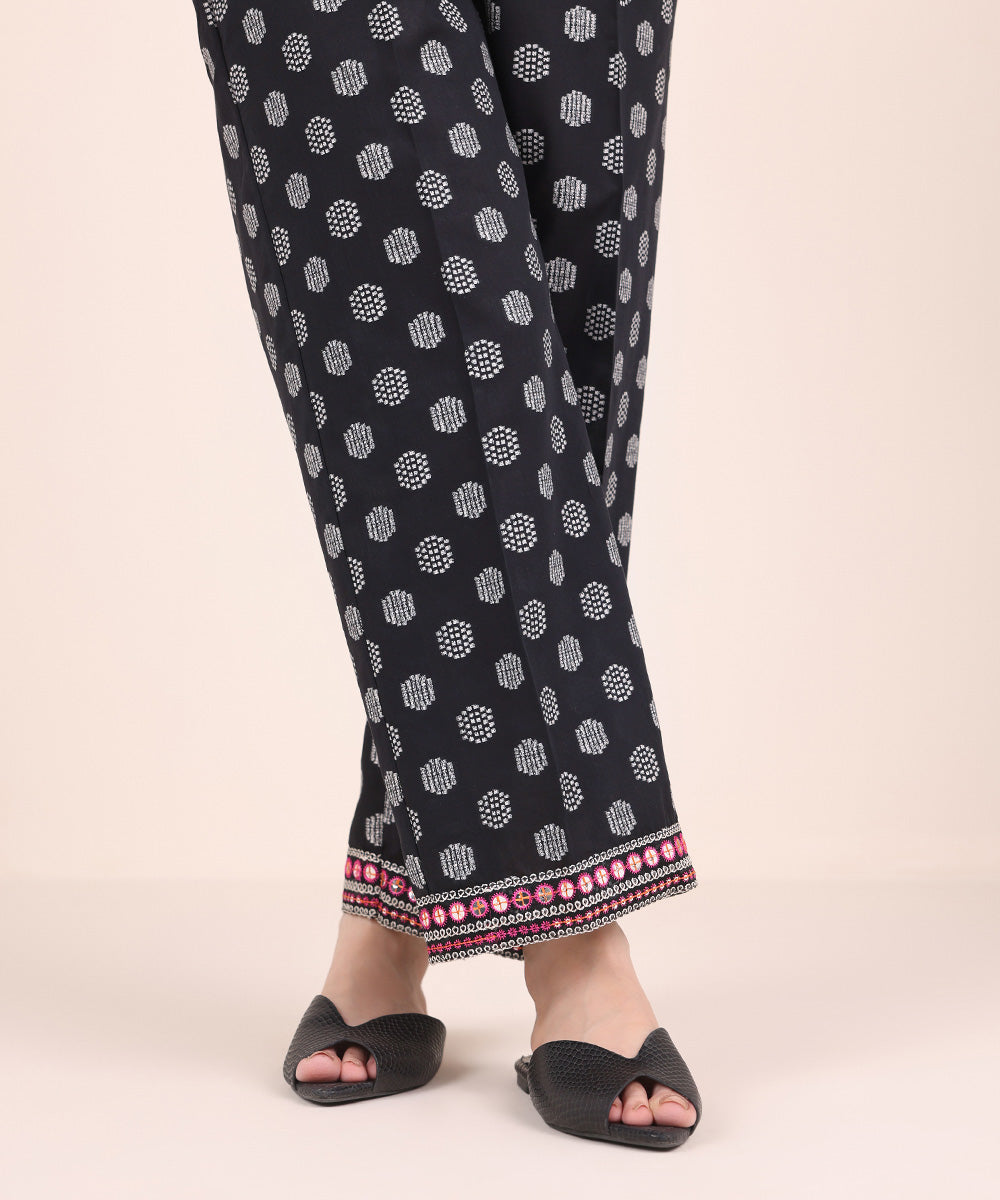 Women's Pret Extra Weft Jacquard Black Embroidered Straight Pants