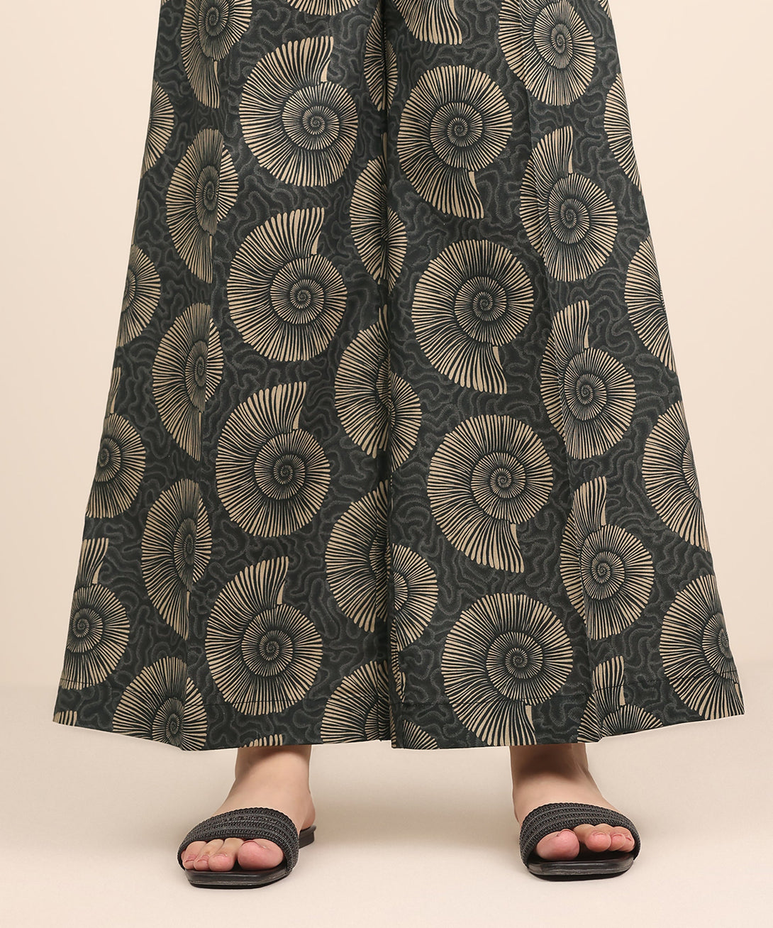 Women's RTW Cambric Black Printed Flared Pants