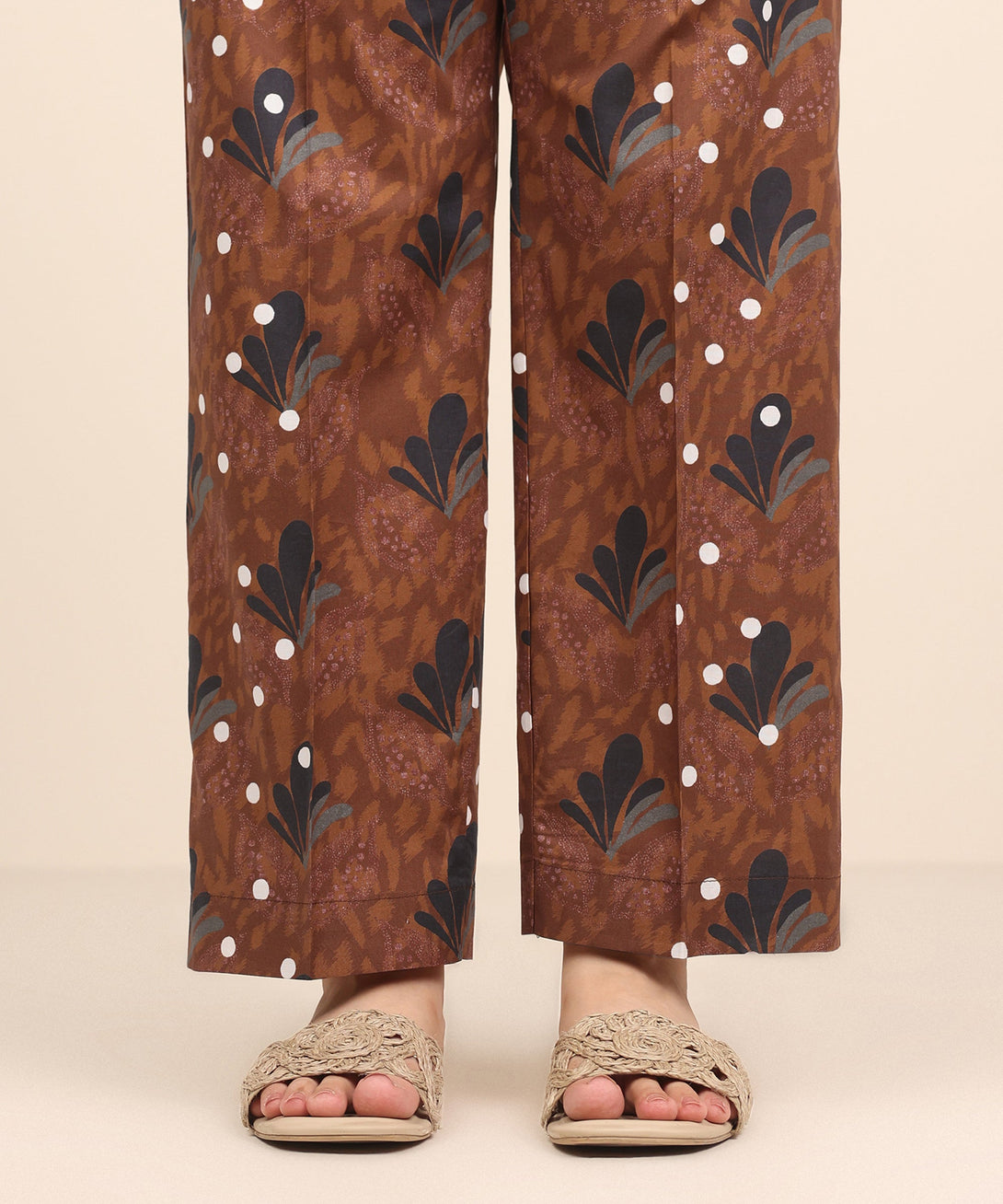 Women's RTW Cambric Brown Printed Straight Pants