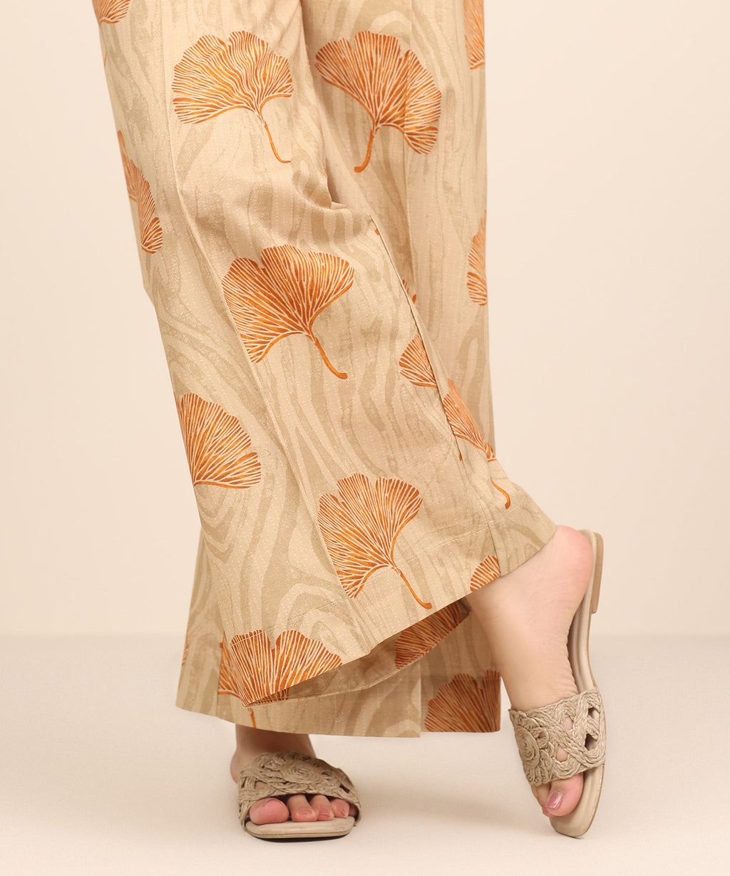 Women's RTW Cambric Beige Printed Flared Pants