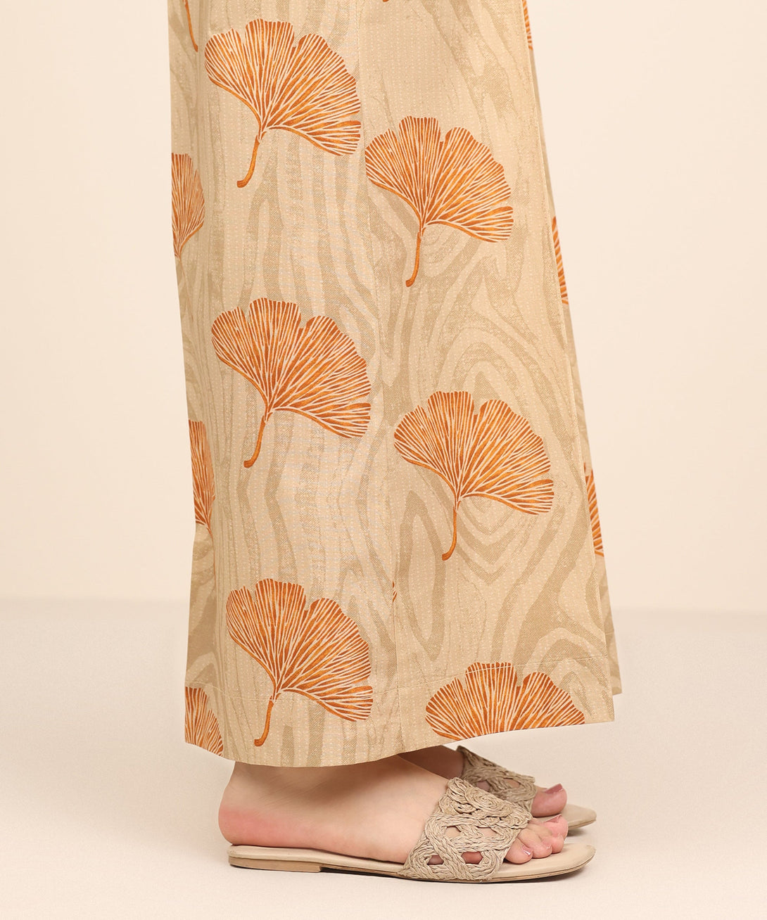 Women's RTW Cambric Beige Printed Flared Pants