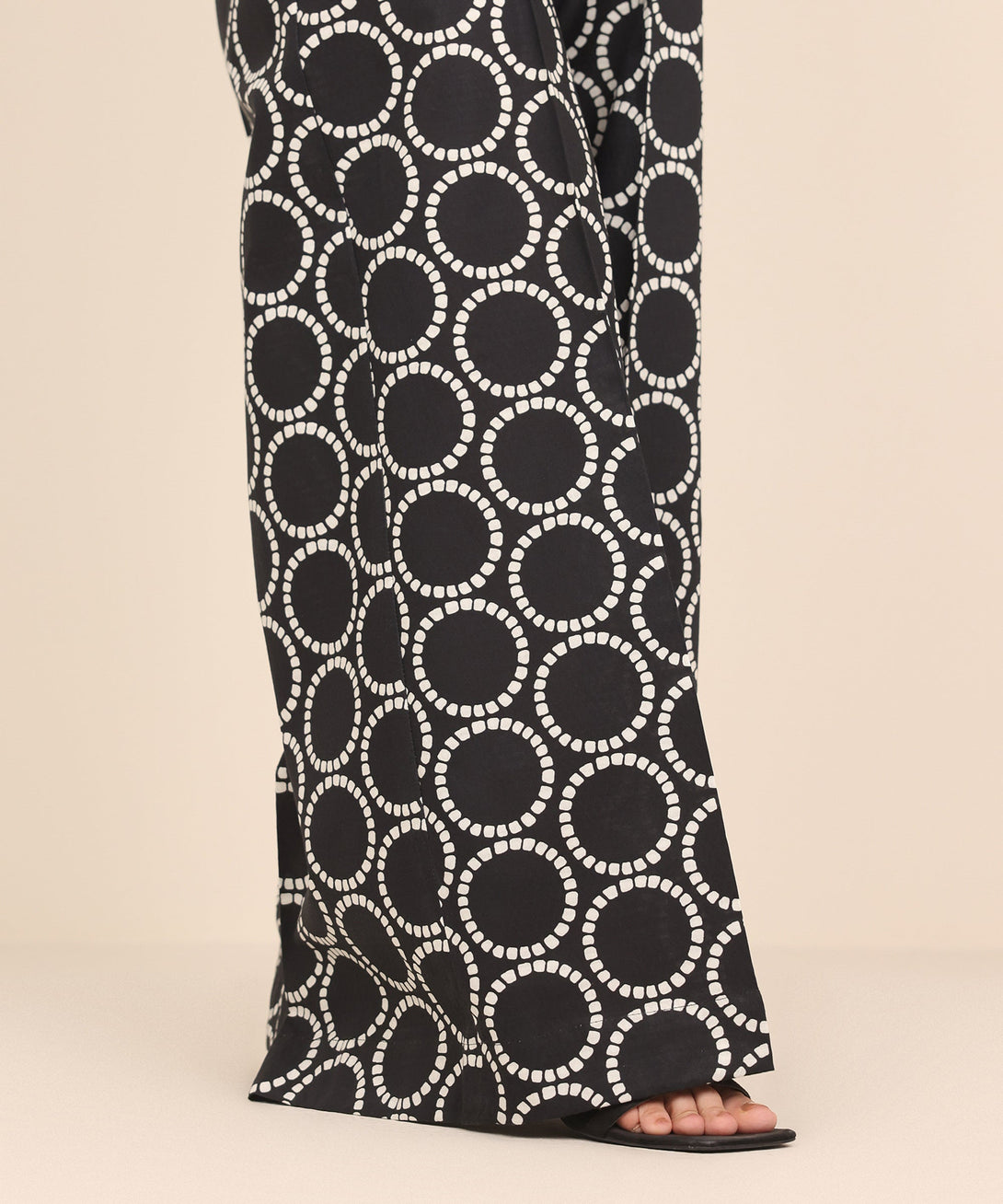 Women's RTW Textured Cotton Black Printed Flared Pants