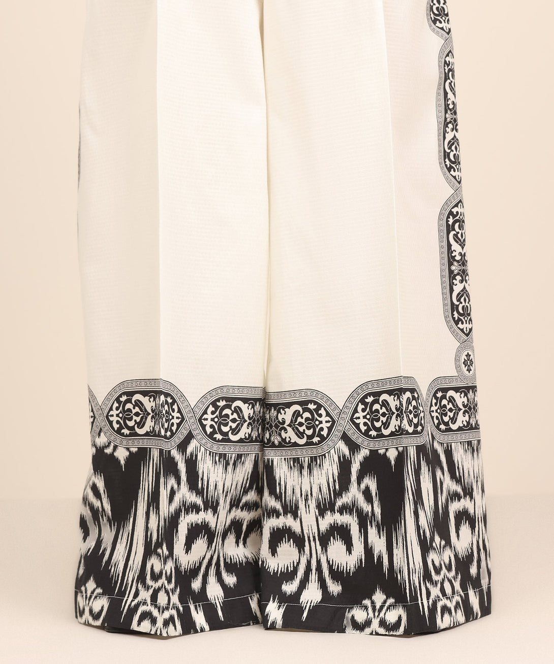 Women's RTW Textured Cotton White Printed Flared Pants