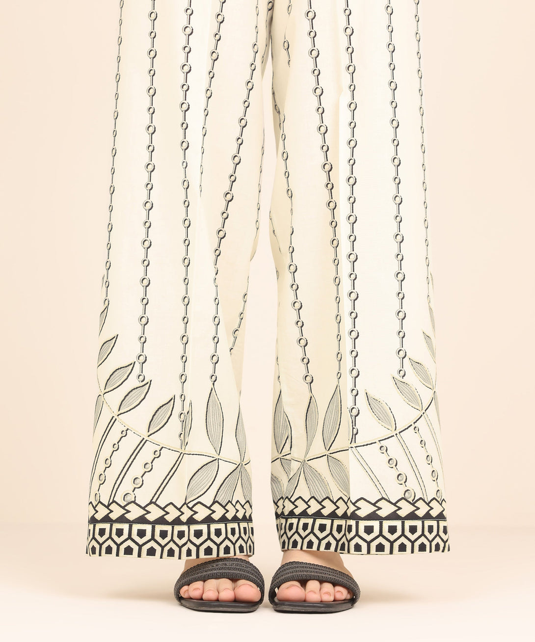 Women's RTW Cambric White Printed Flared Pants