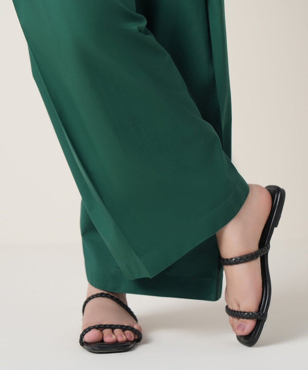 Women's RTW Cambric Green Solid Trousers