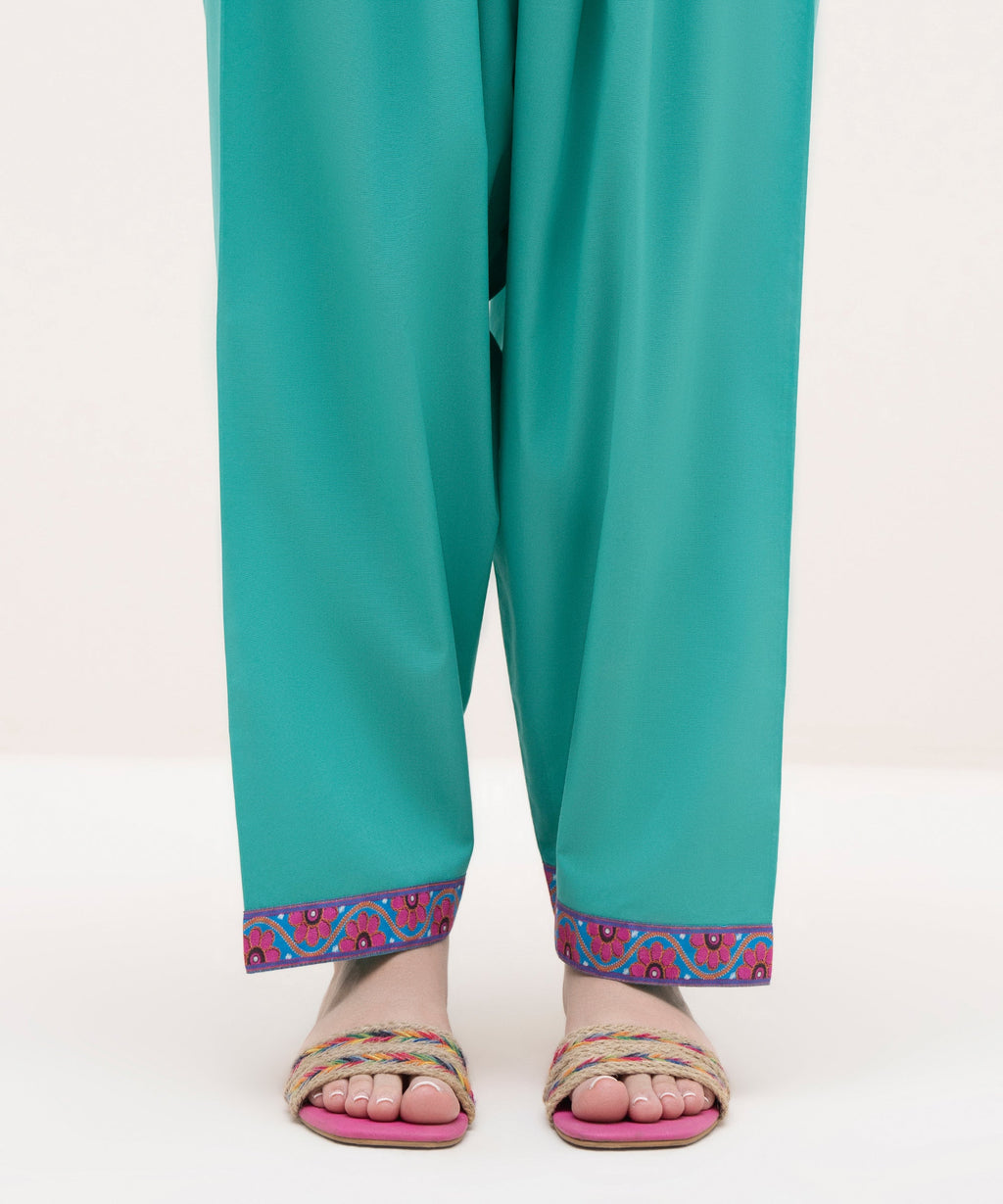 Women's RTW Cambric Teal Solid Shalwar