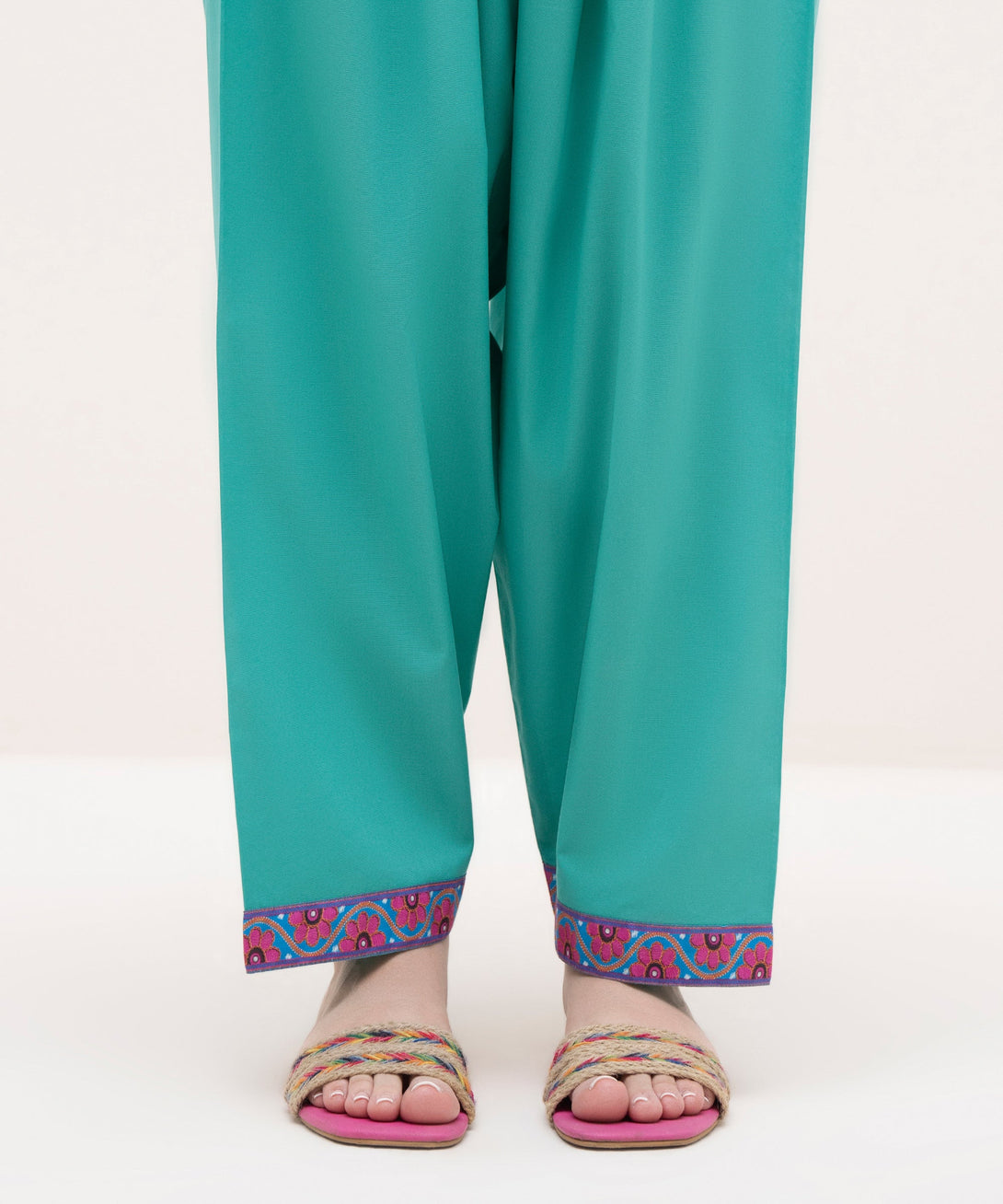 Women's RTW Cambric Teal Solid Shalwar