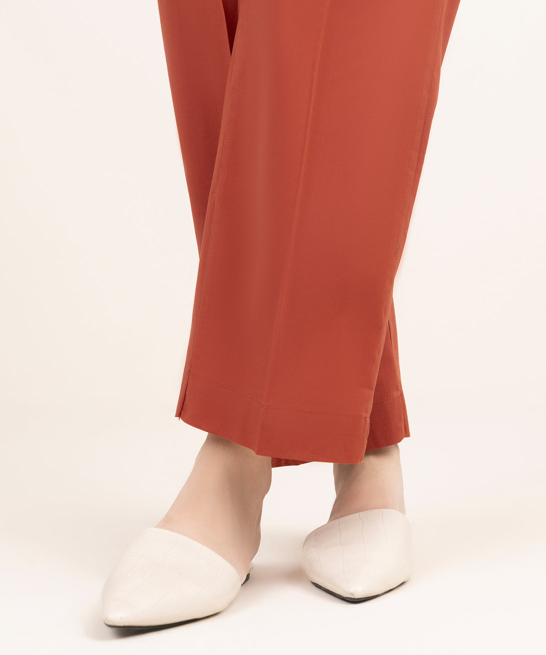 Women's RTW Cambric Orange Solid Straight Pants