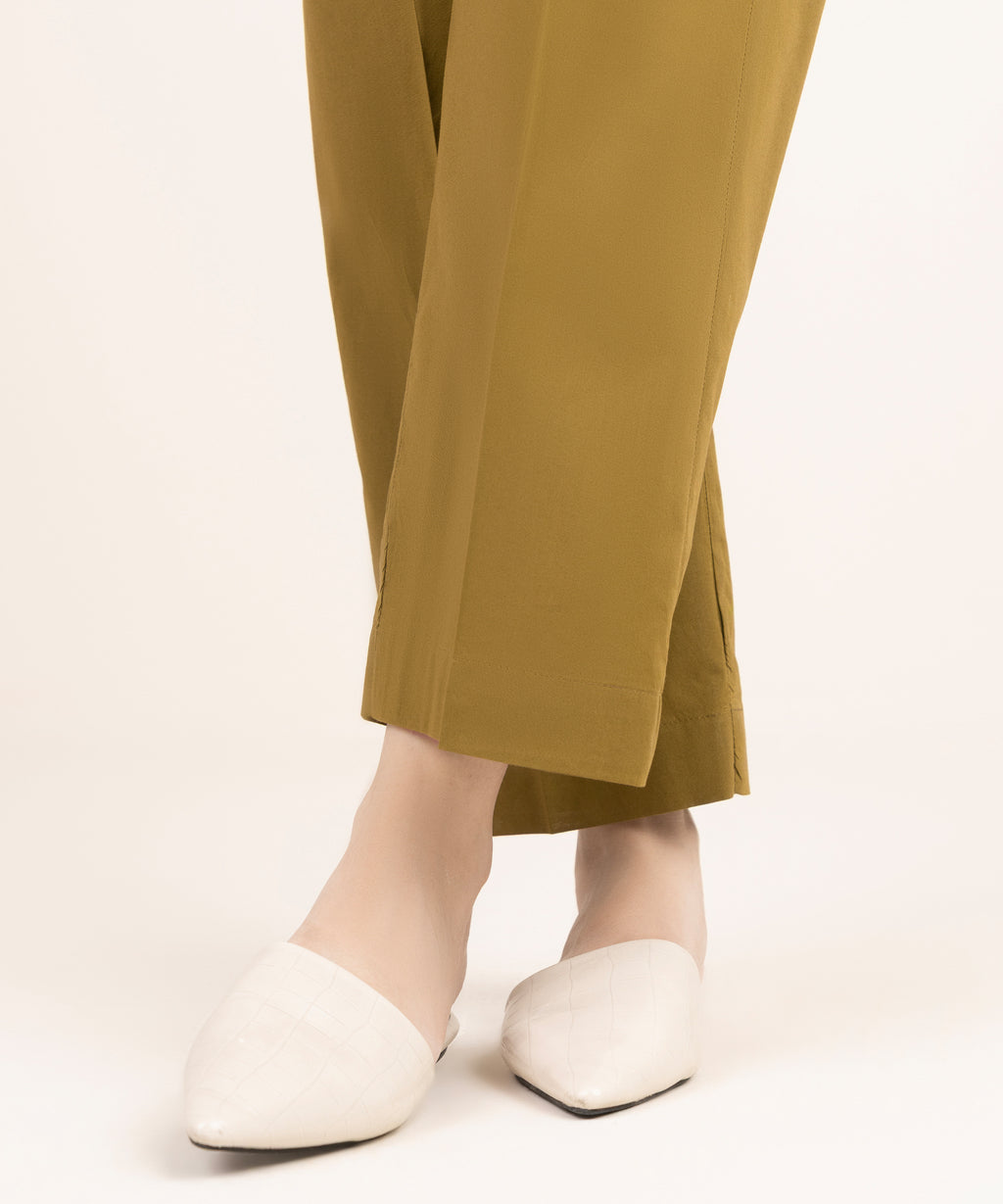 Women's RTW Cambric Green Solid Straight Pants