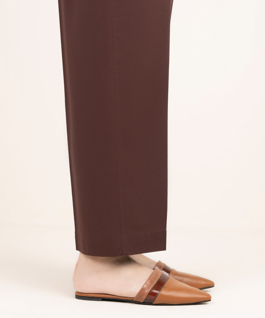 Women's RTW Cambric Brown Solid Straight Pants