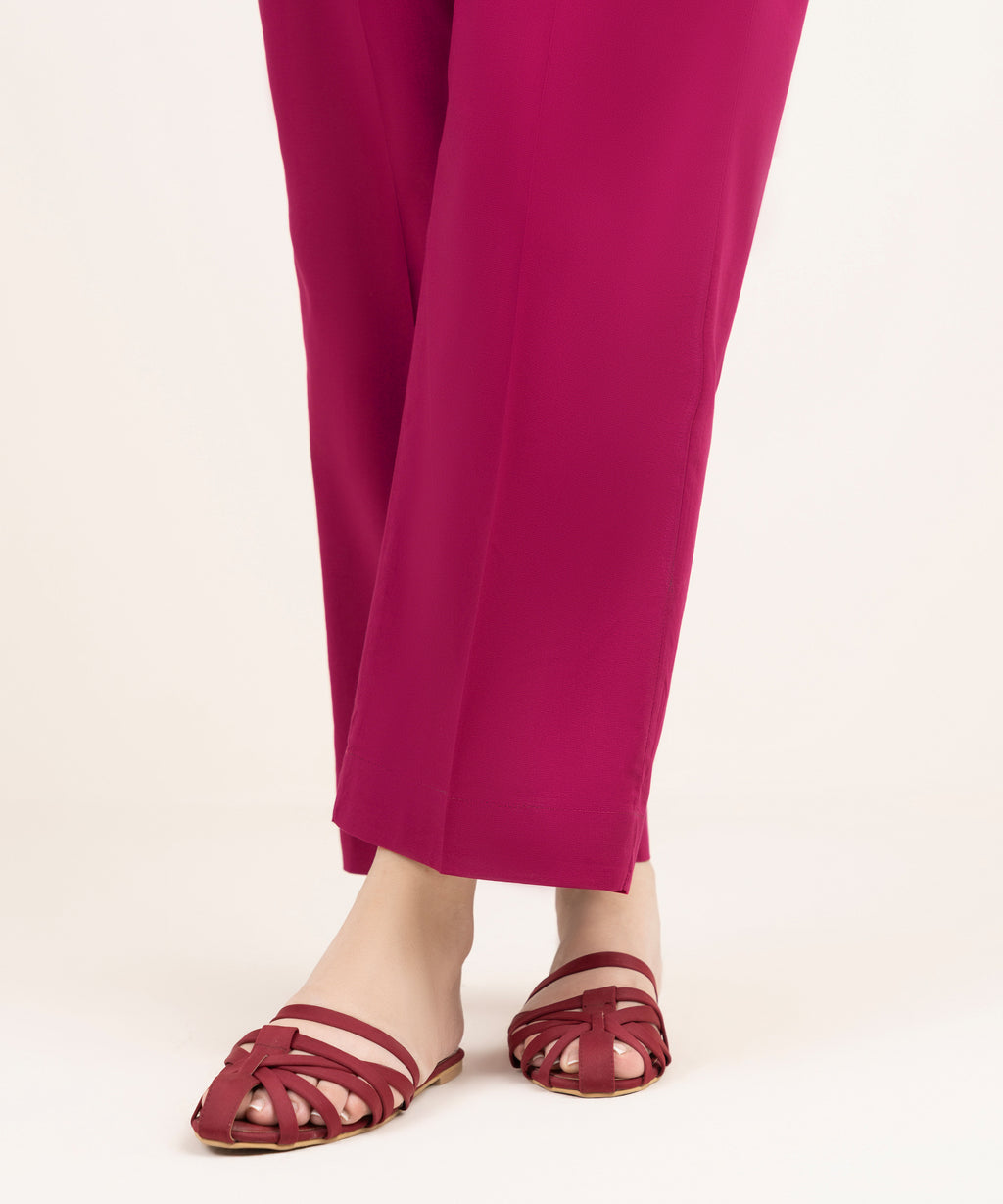 Women's RTW Cambric Pink Solid Straight Pants