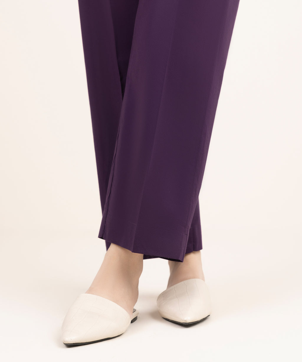 Women's RTW Cambric Purple Solid Straight Pants