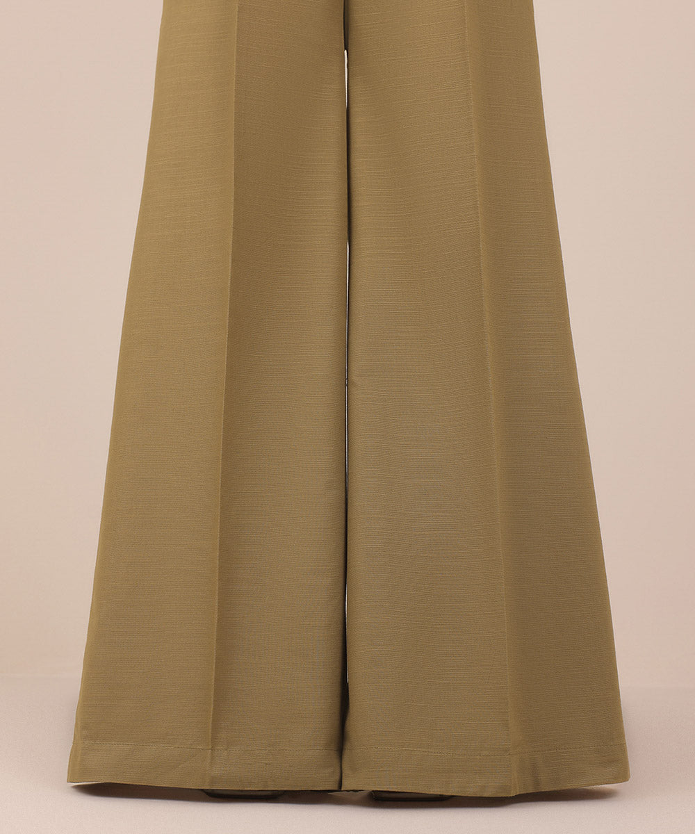 Women's Pret Brown Solid Khaddar Flared Trousers