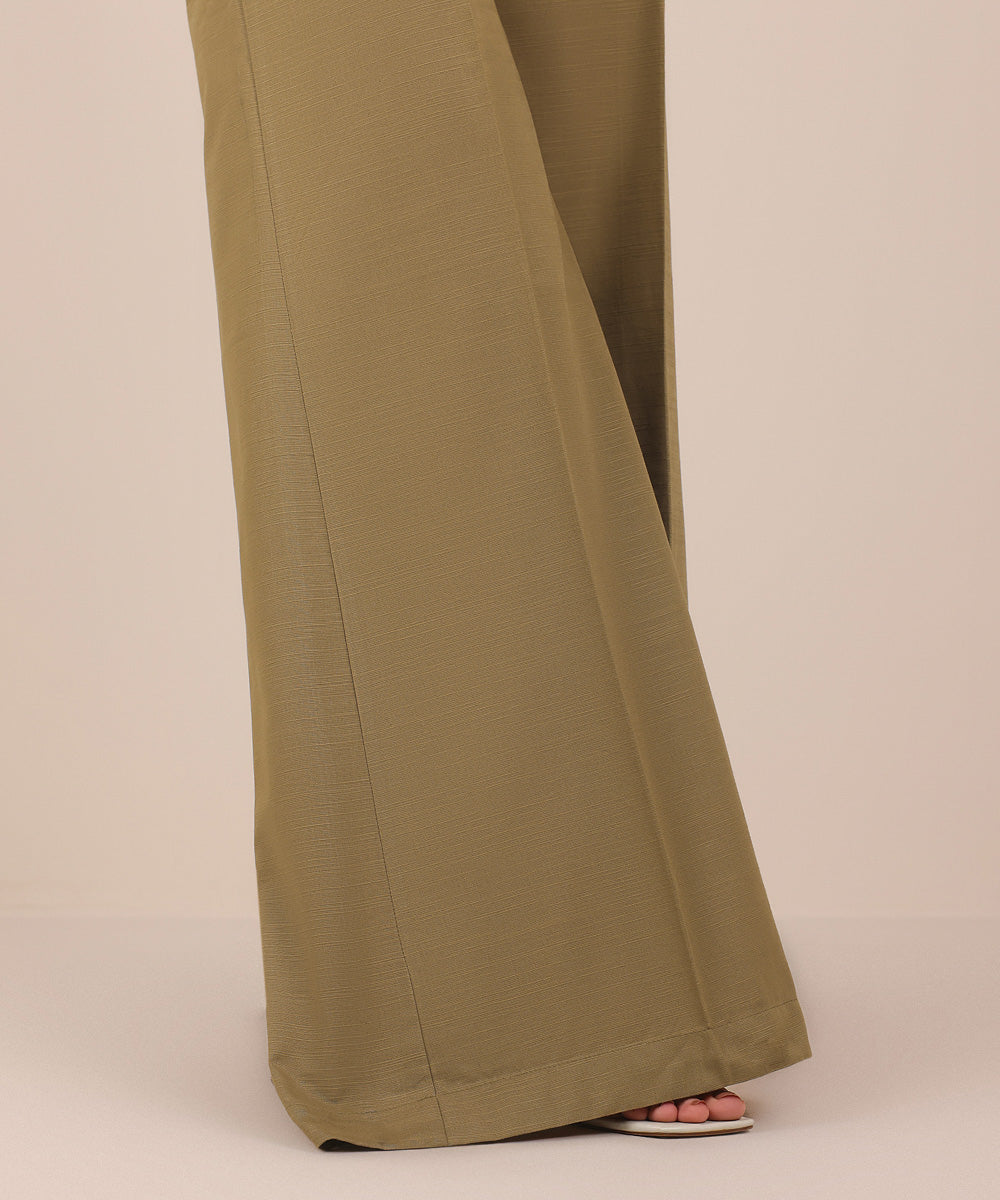 Women's Pret Brown Solid Khaddar Flared Trousers