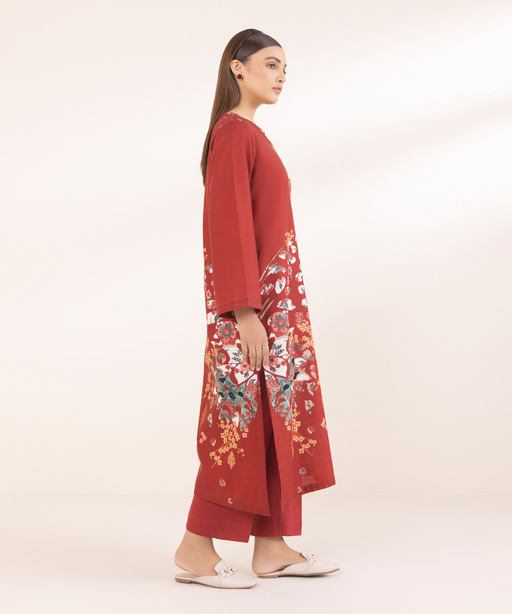 Women's Pret Red Printed Khaddar A-Line Shirt