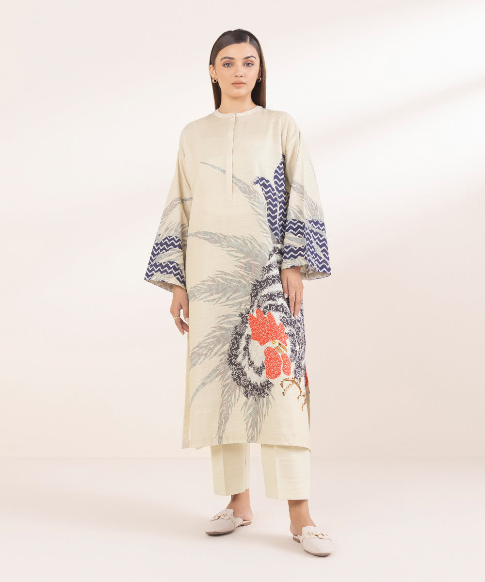 Women's Pret Green Printed Khaddar Boxy Shirt