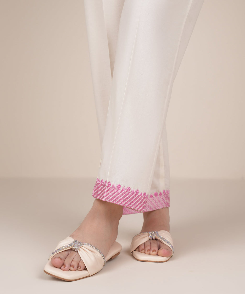 Embroidered Cambric Straight Pants